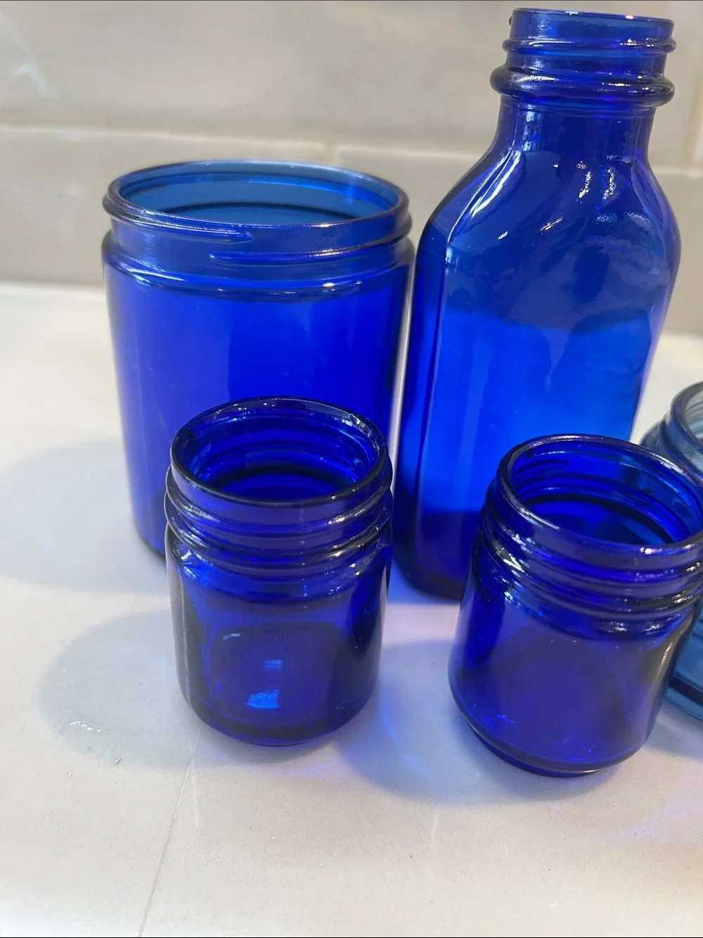 Cobalt Vintage Blue Glass Jar Bottle Set - Versatile Home Dining Storage - Picture 6 of 6